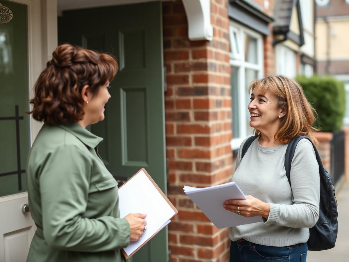 A Desire housing officer talking with a tenant at their door